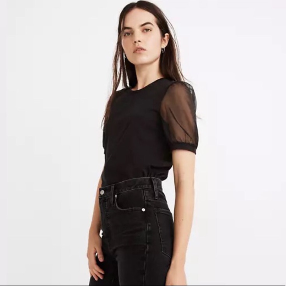 Madewell 2020 Black Sheer-Sleeve Knit Top size XS